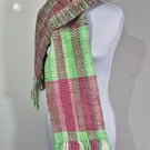 Handwoven LongWool Scarf In Light Greens And A Mix Of Pinks.