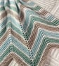 Blue, green, white and taupe chevron striped baby blanket in 100% cotton 