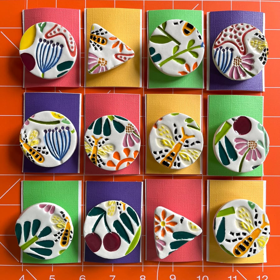 SALE Handmade Summer Ceramic brooch, Hand Made Pottery Badge