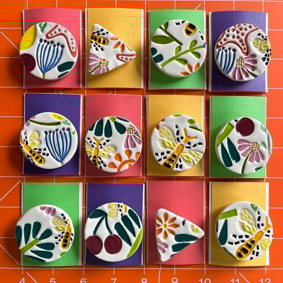 Perfectly Imperfect Handmade Summer Ceramic brooch, Hand Made Pottery Badge