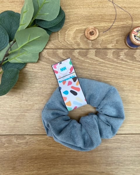 Light Blue Needlecord, Fine Cord XL Scrunchie, hair tie