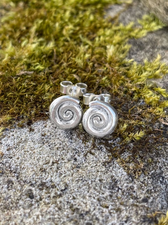 sterling silver ammonite stud earrings.
