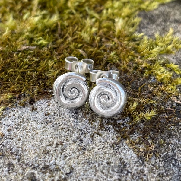 sterling silver ammonite stud earrings.