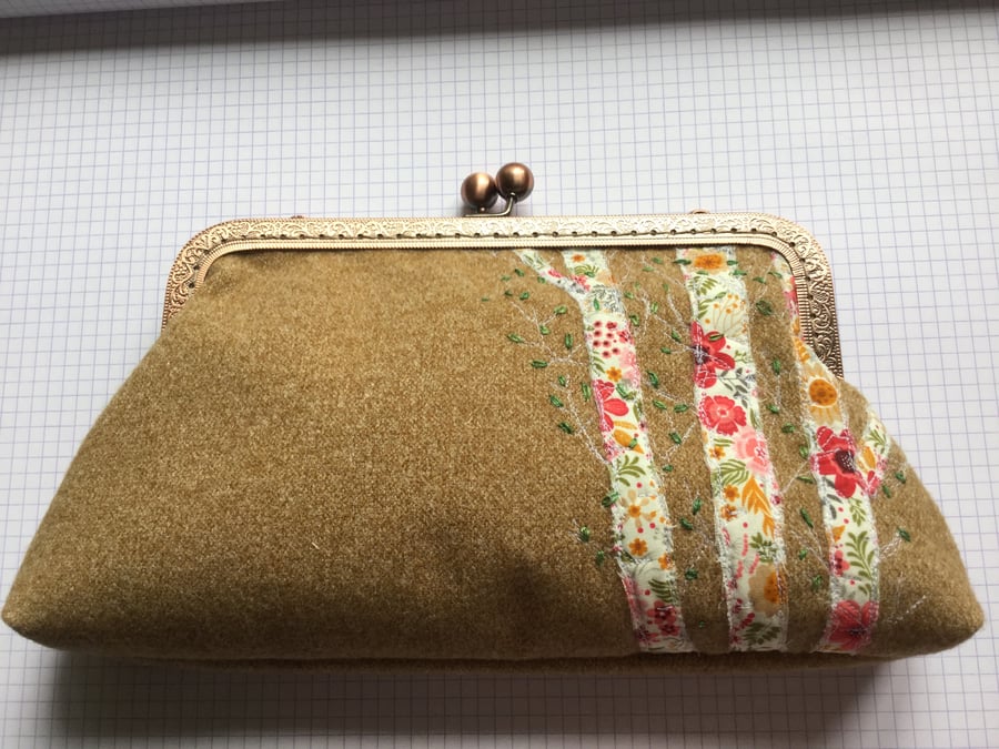 Clutch purse with floral tree detail
