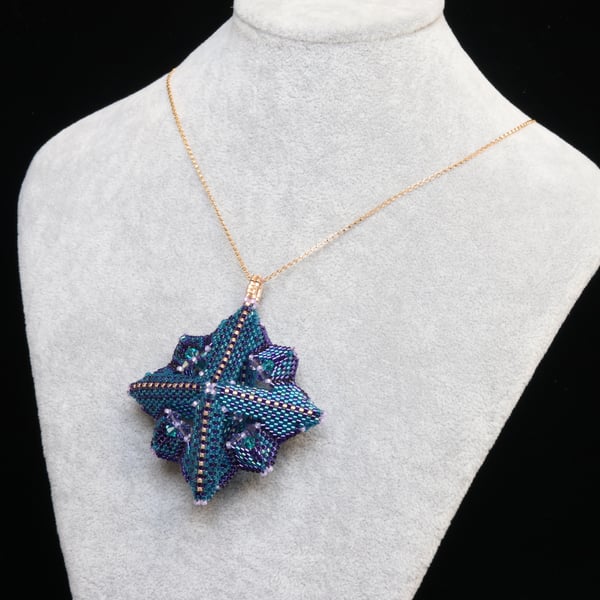 Statement Pendant in Teal and Purple with Crystals