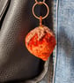 Copper strawberry textile art handbag charm,keyring  - Image 3