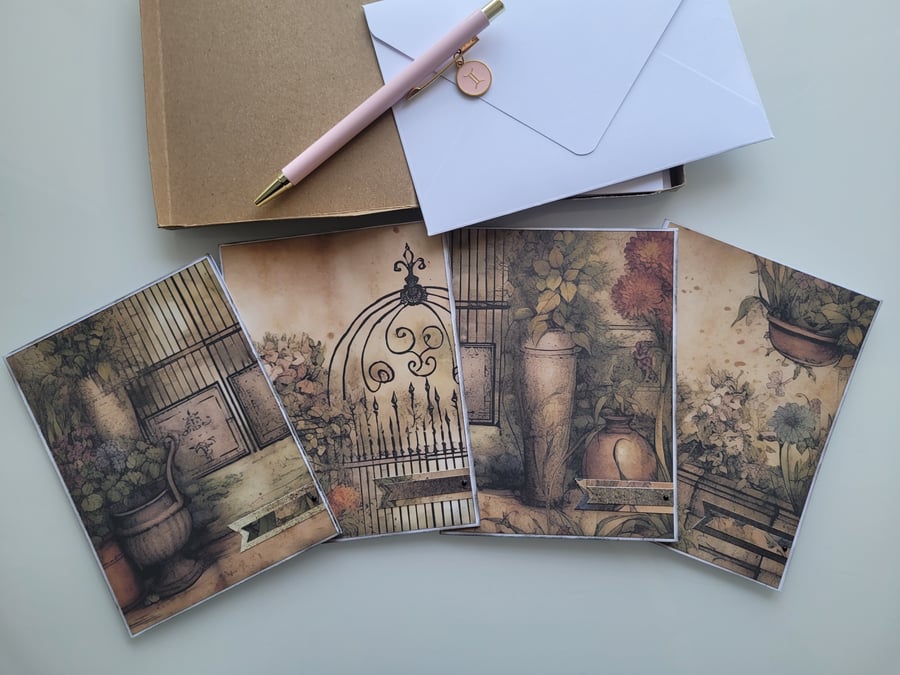 Multipack rustic garden card set - blank any occasion note cards