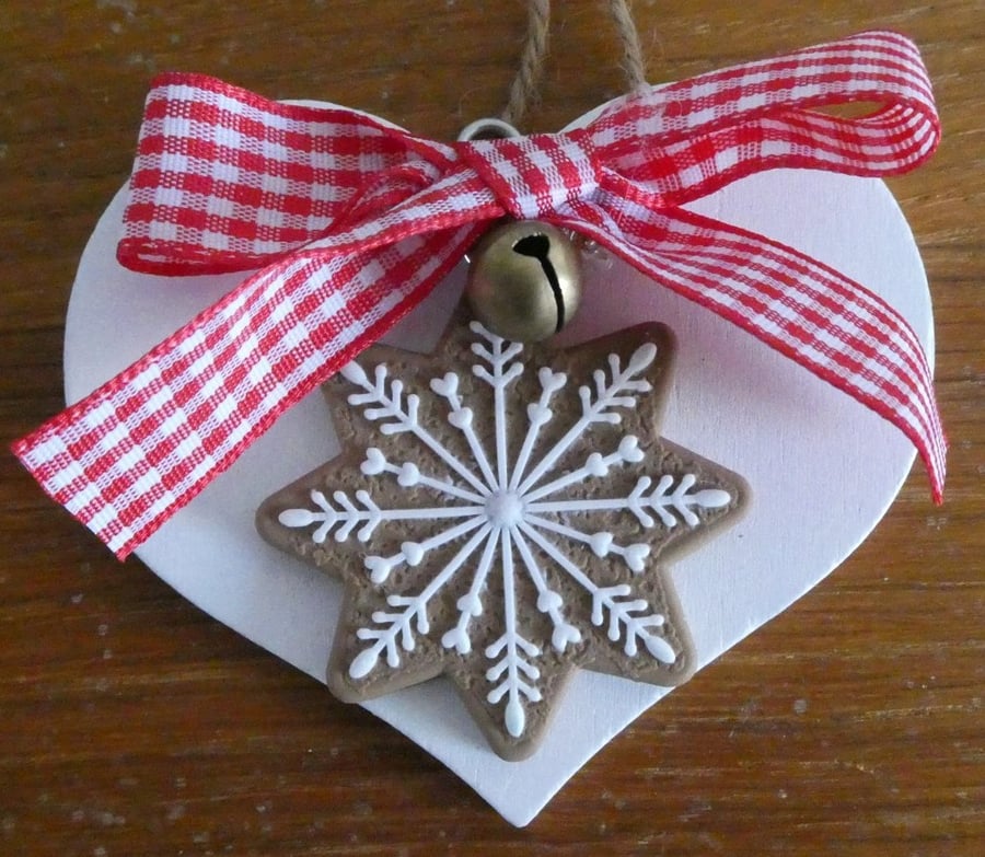 Sale - Christmas Decoration - Gingerbread Heart - Snowflake