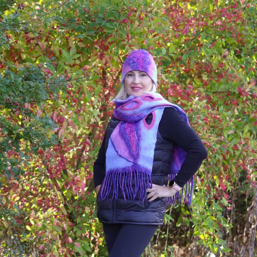 Merino Wool Felted Hat and Scarf Set