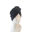Smoky Black Velvet Turban Hat Head Wrap Handmade Soft Stretch Velvet Cap