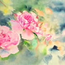 Original Pink Tea Roses Watercolor Painting - Floral Flower Wall Art Signed