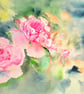 Original Pink Tea Roses Watercolor Painting - Floral Flower Wall Art Signed