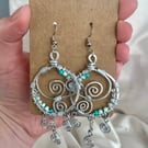 Whimsical Witchy Swirl Earrings with Blue Beads