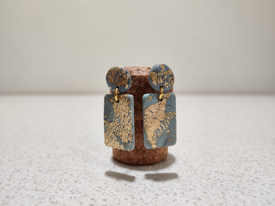 Marble aqua gold dangle