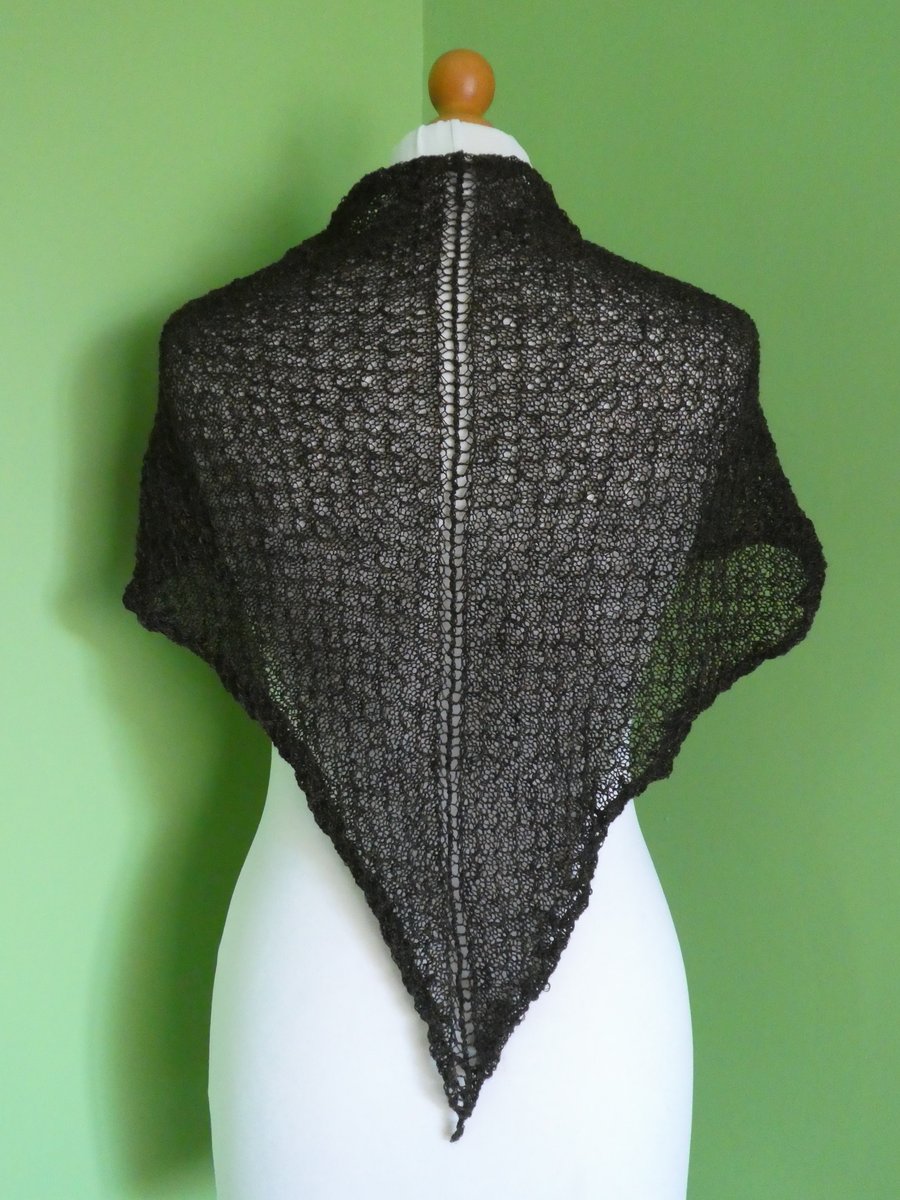 Shawl Triangular Scarf  in Dark Brown Colour. Tuck Lace Pattern in 2 ply Yarn