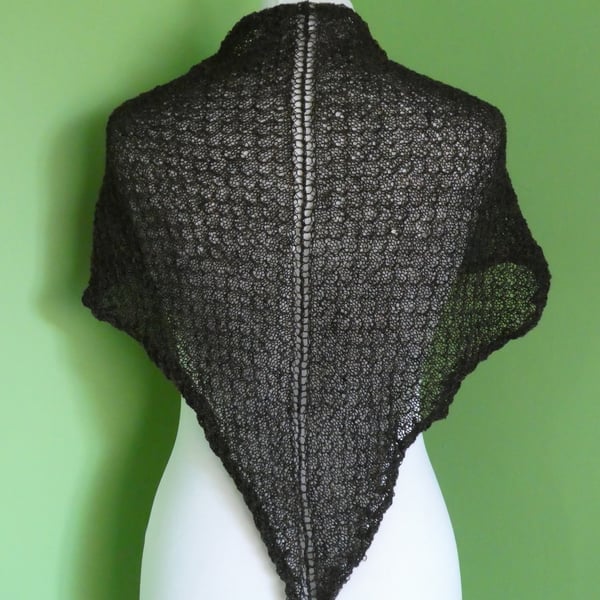 Shawl Triangular Scarf  in Dark Brown Colour. Tuck Lace Pattern in 2 ply Yarn