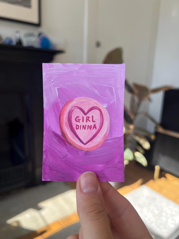 ACEO original - loveheart sweet retro candy girl dinner - acrylic paint
