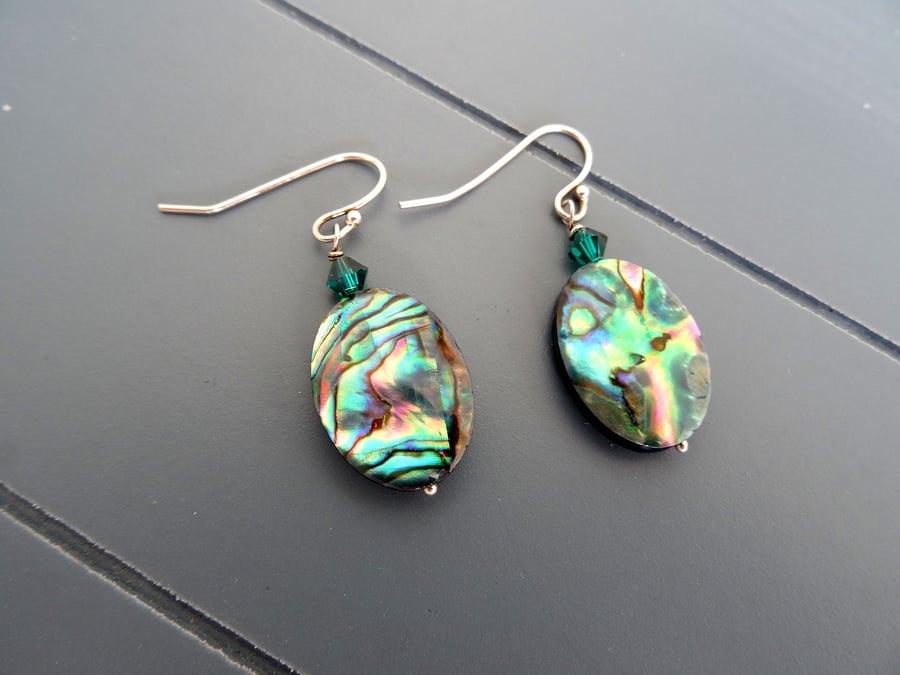 Abalone & swarovsk sterling silver earrings
