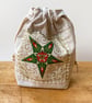 Double Sided Fabric Christmas Gift Bag – Star and Bow Bauble Motif  - Image 6