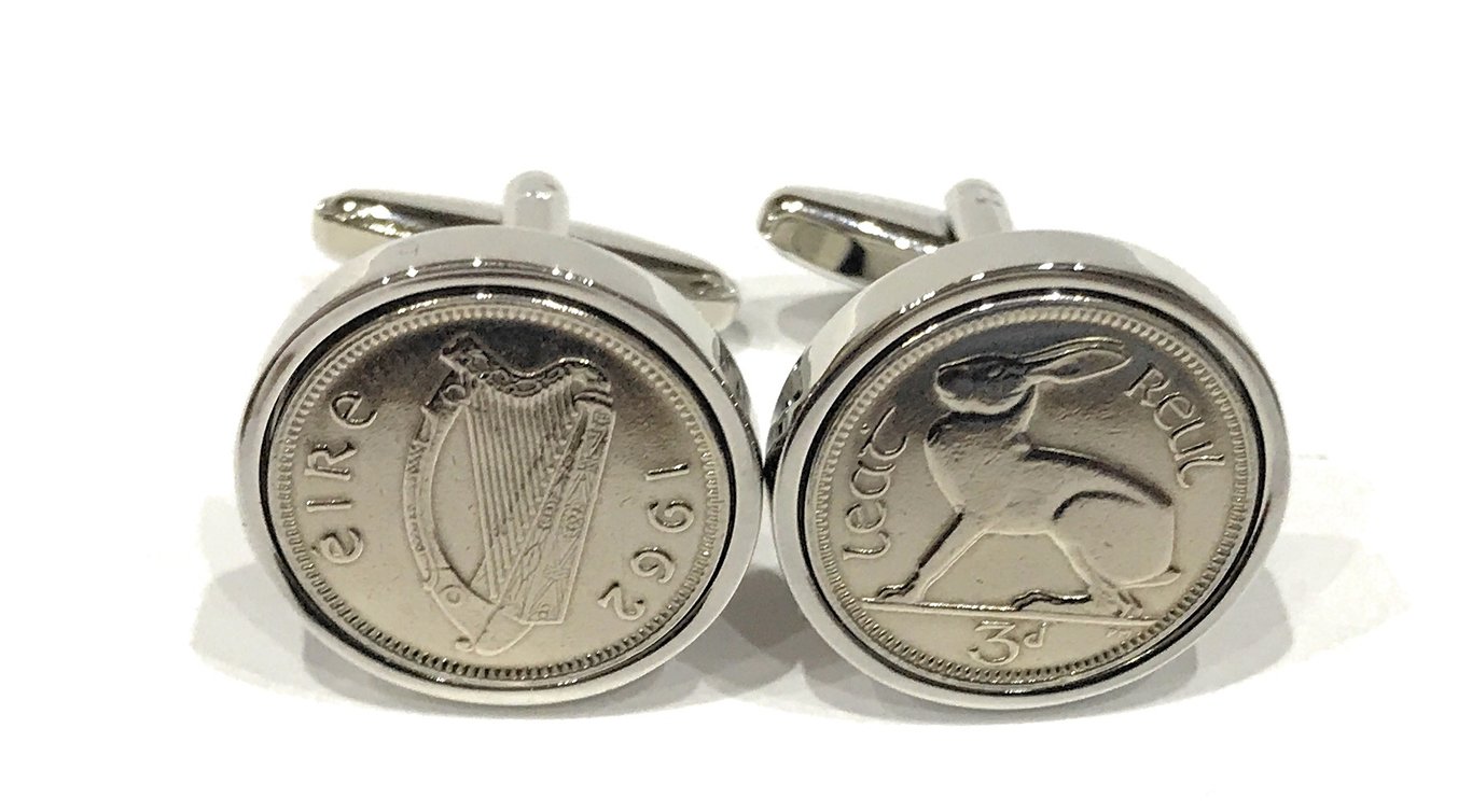 1962 Irish Threepence coin cufflinks - Great gift idea 1962 3d Irish threepence