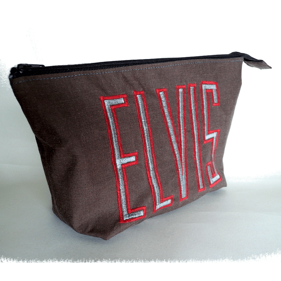 ‘Elvis’ wide zipped pouch, gift for him, POSTAGE INCLUDED