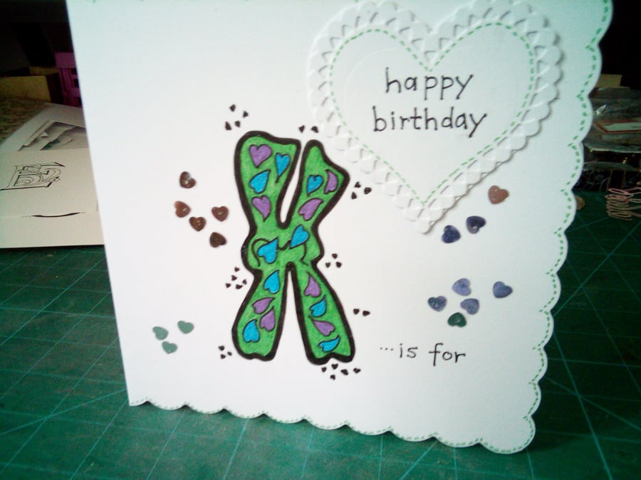 Initial letter h or k birthday card