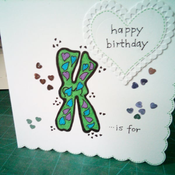 Initial letter h or k birthday card