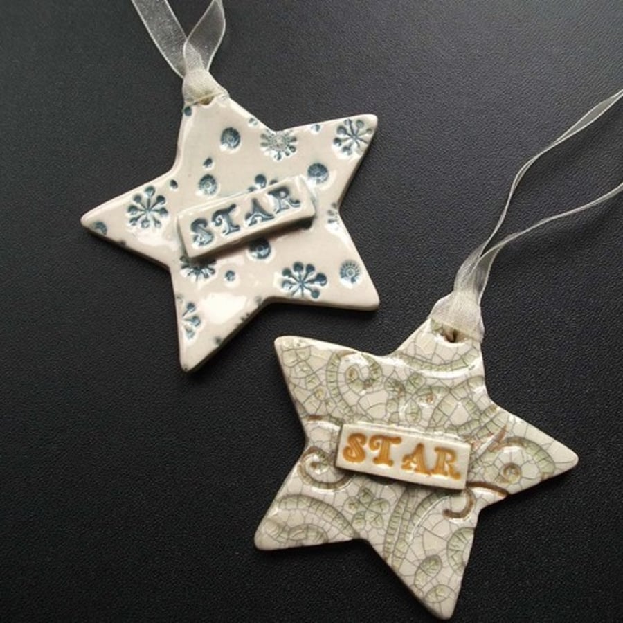 Ceramic star Christmas decorations set of two