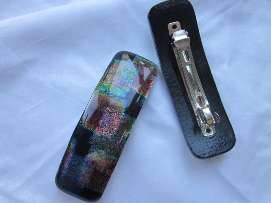 Handmade glass hair clip barrette Cubic rainbow Folksy