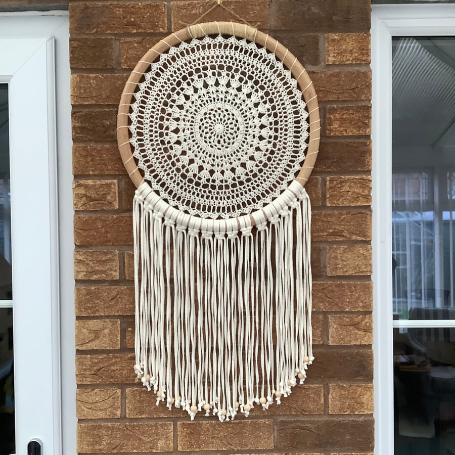 Crochet Mandala in 44cm Rattan Hoop Dreamcatcher Wall Hanging