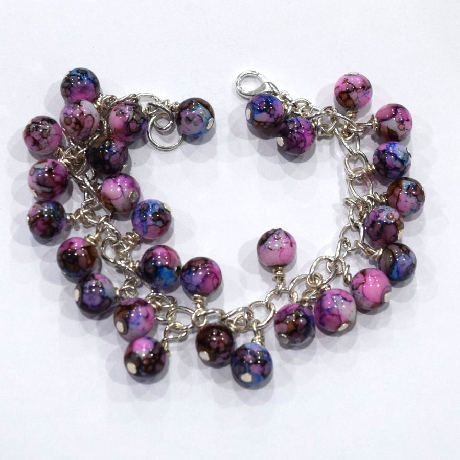Handmade Cluster Loaded Glass Bead Charm Bracelet. Free Shipping