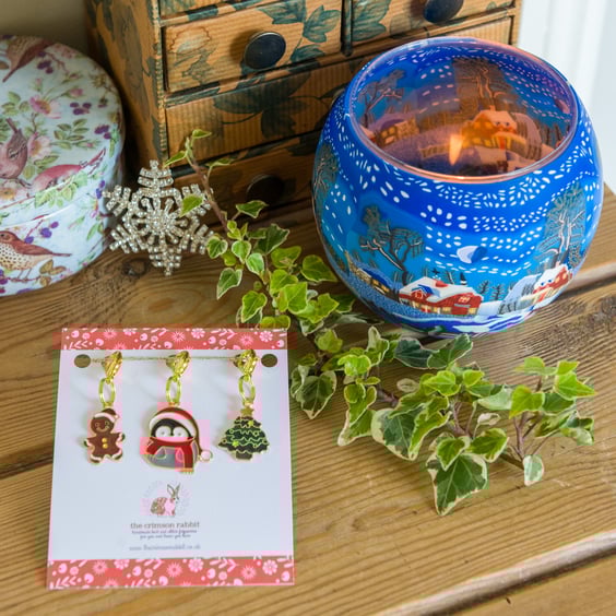 Set of 3 Christmas themed stitch markers or progress keepers