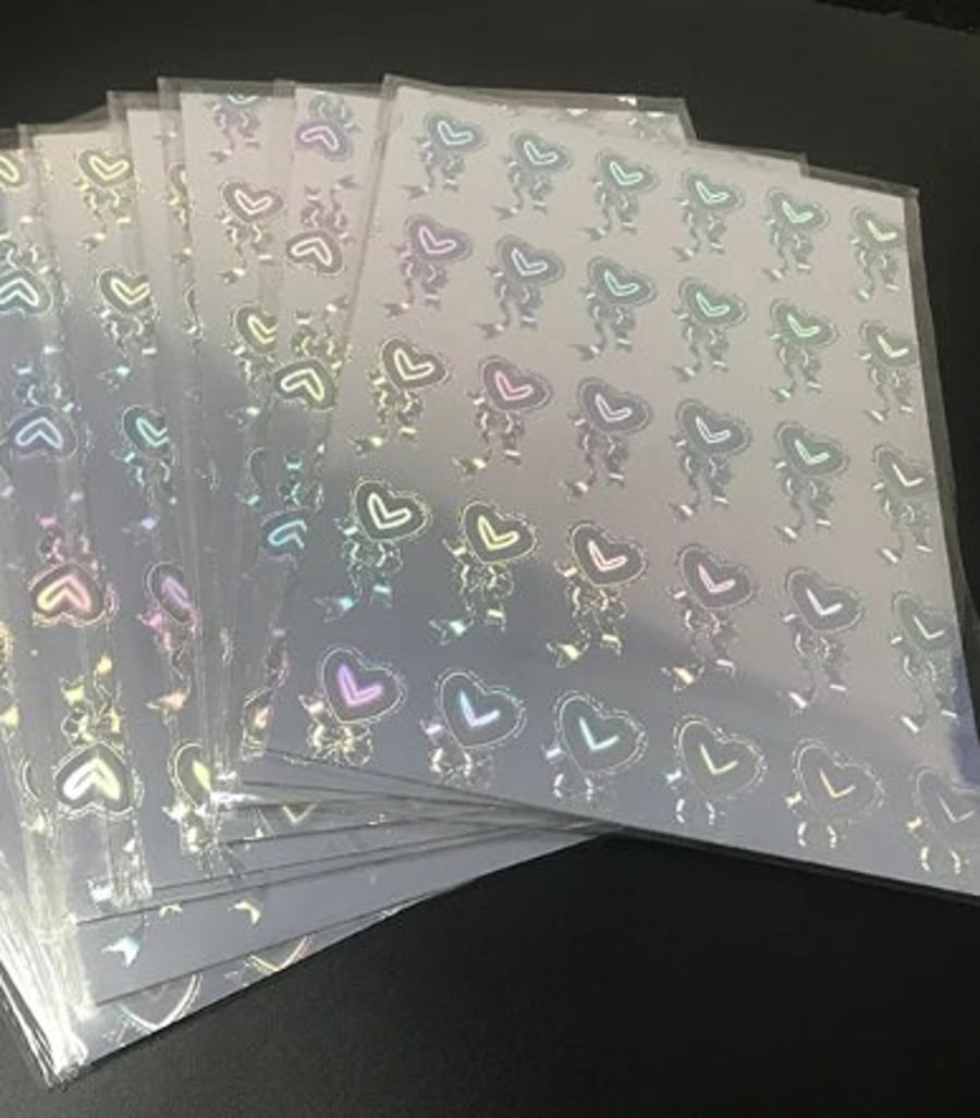 10 Sheets Printable Self Adhesive Heart with Bow Transparent Holographic Vinyl O