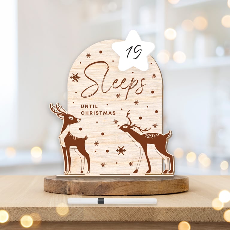 Sleep's Until Christmas - Reindeer: Countdown Sign with Acrylic Star 