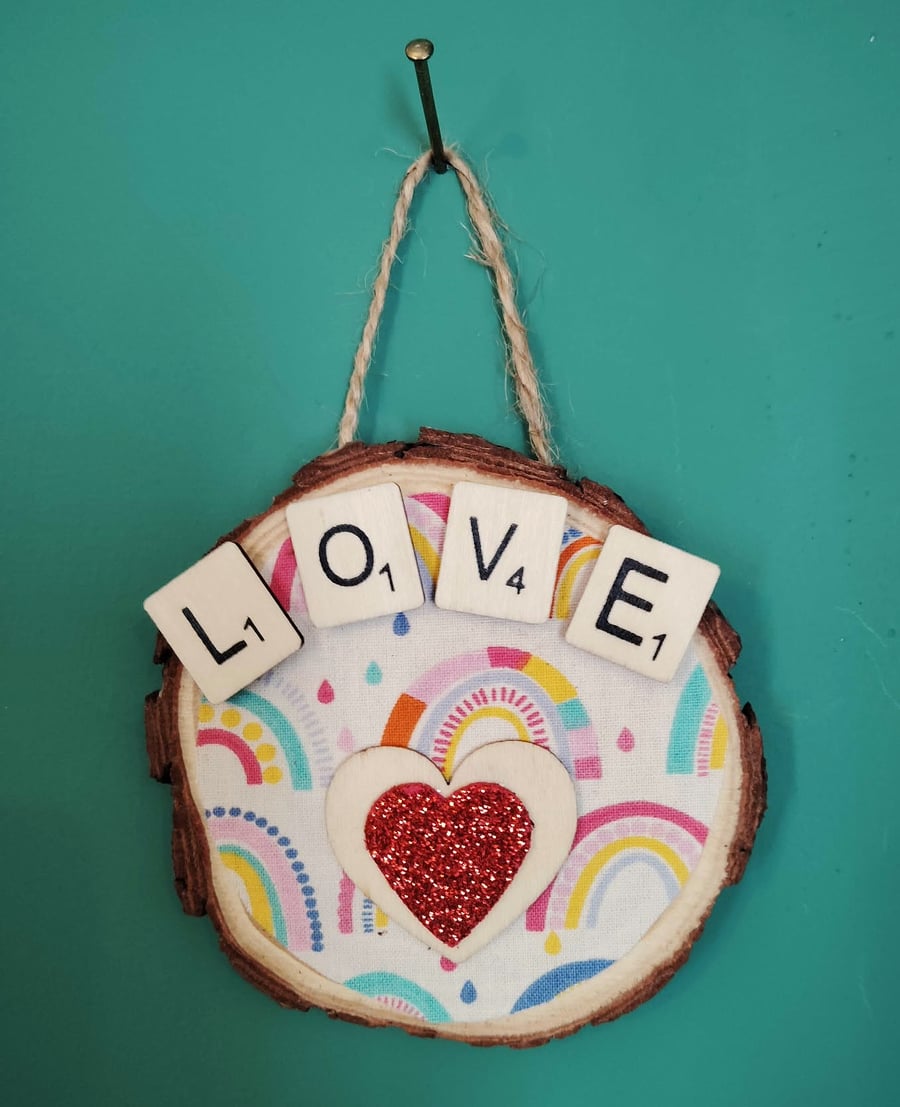 Wooden wall art Love heart (red)