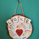 Wooden wall art Love heart (red)