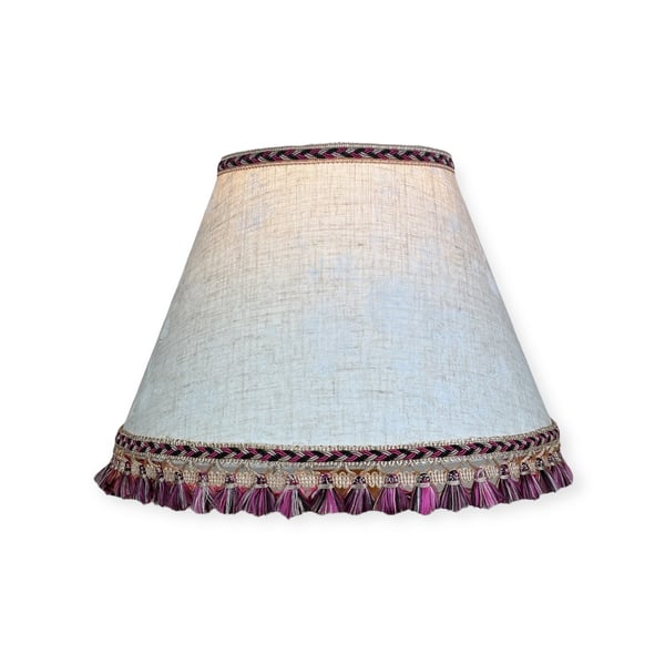 Elegant Linen Lampshade with Vintage-Style Tassel Trim- Handmade