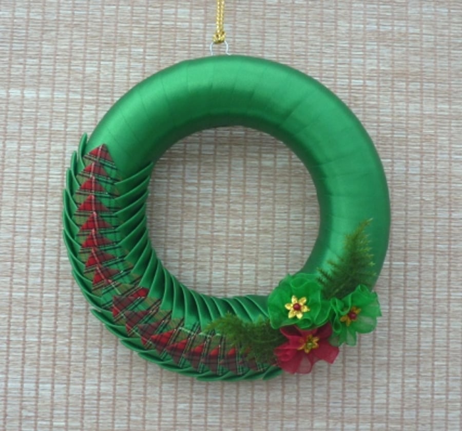 Christmas Wreath, Hoop In Festive Fabric