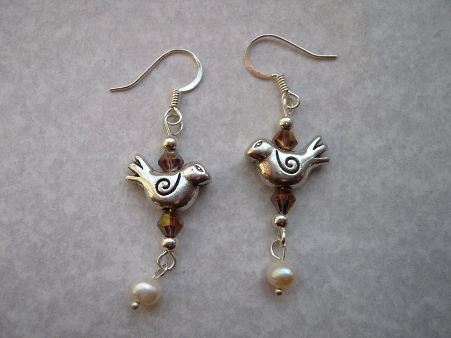 Bird and Pearl Earrings