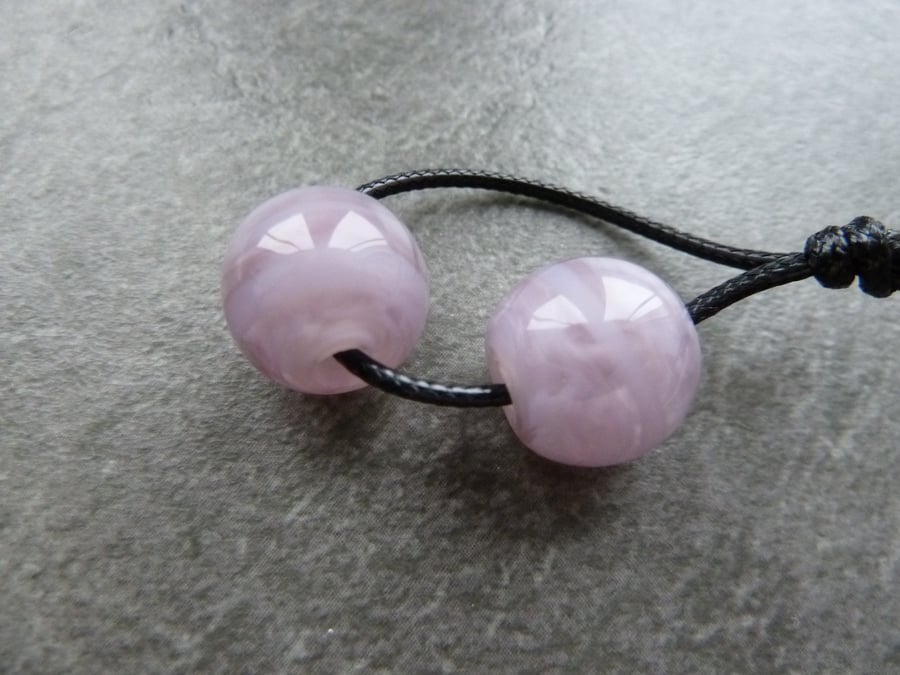 handmade lampwork glass beads, purple sphere pair