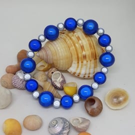 BR306 two tone blue miracle beaded bracelet