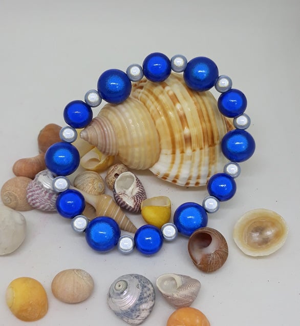 BR306 two tone blue miracle beaded bracelet