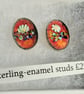 BEAUTIFUL ENAMELLED STUD EARRINGS IN STERLING SILVER BEZEL
