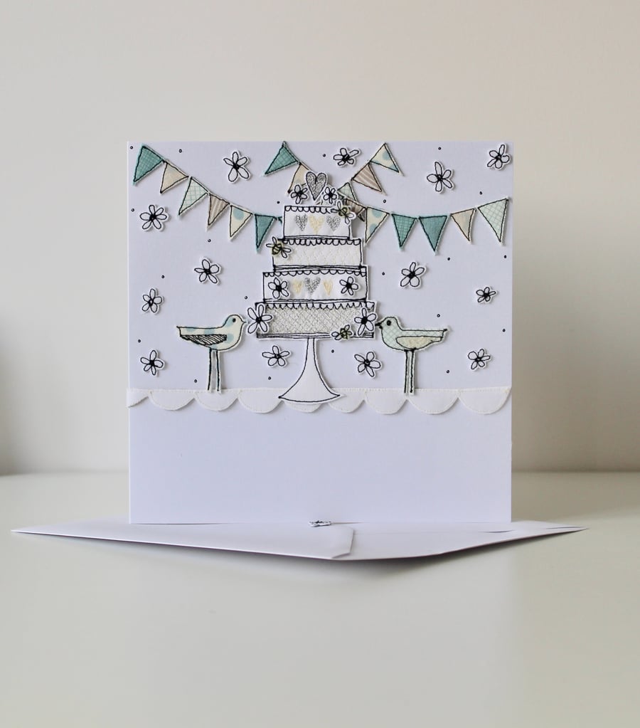 Wedding Cake and Bunting - Large Square Handmade Card
