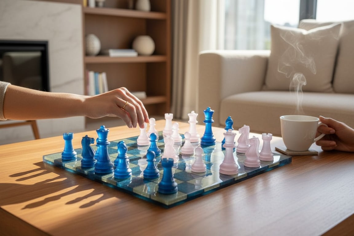 Handcrafted Chess board and draught pieces 