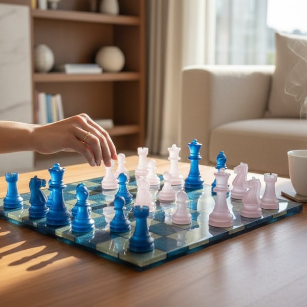 Handcrafted Chess board and draught pieces 