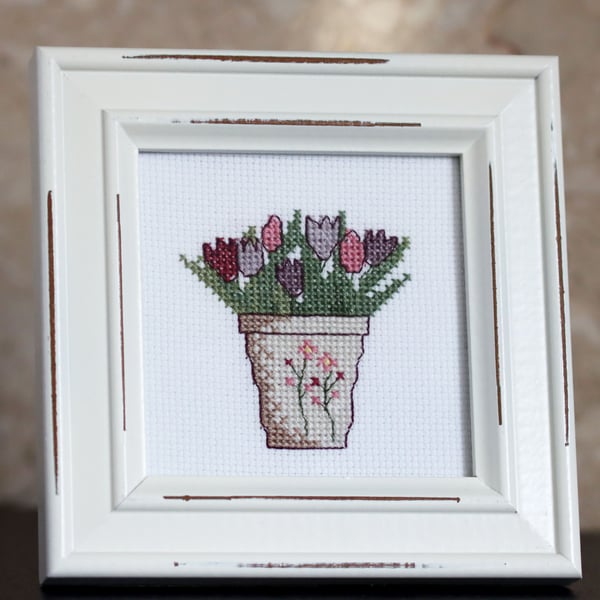 Flower Pot - A framed cross stitch.
