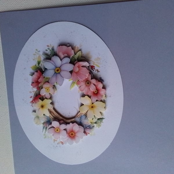 Easter card. Mothers Day card. Flower wreath card. Ref 403
