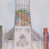 Liverpool Metropolitan Cathedral watercolour A5