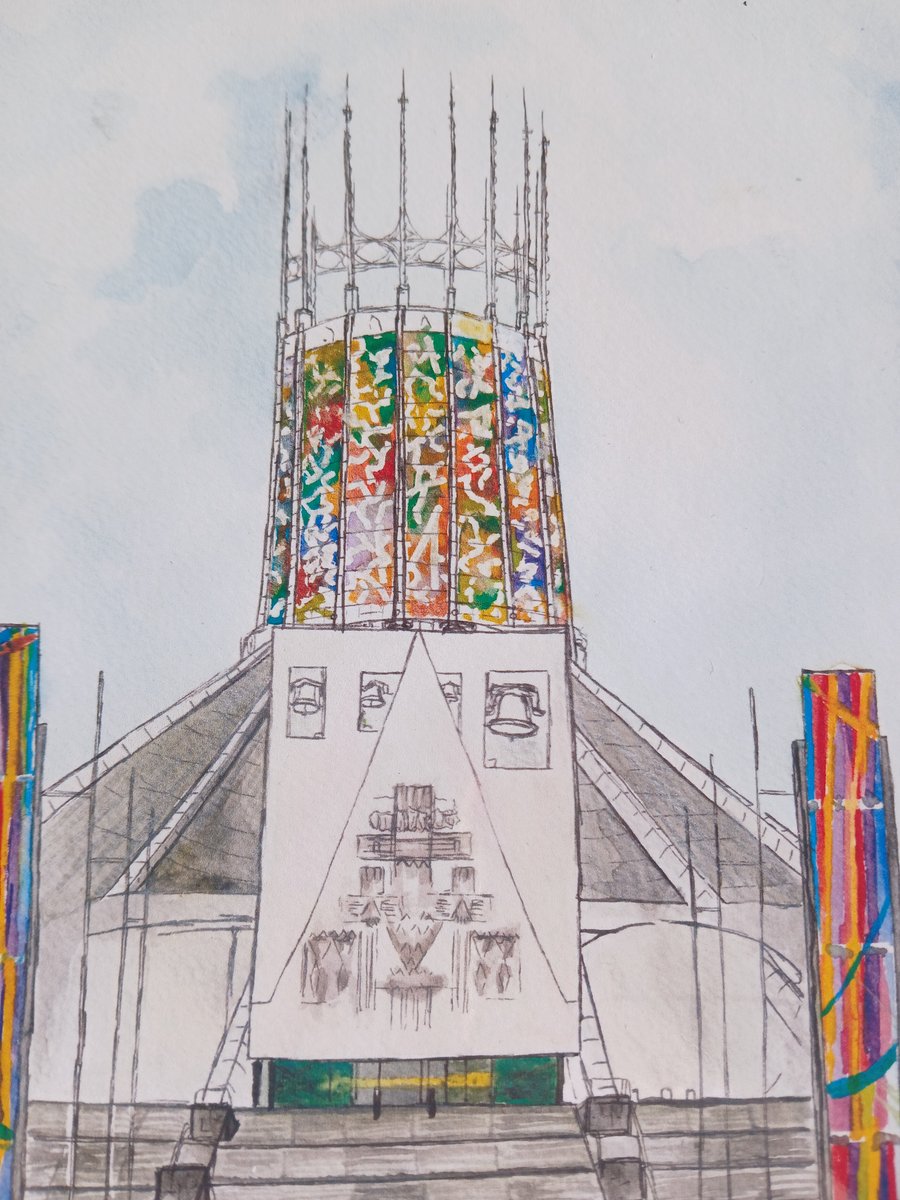 Liverpool Metropolitan Cathedral watercolour A5
